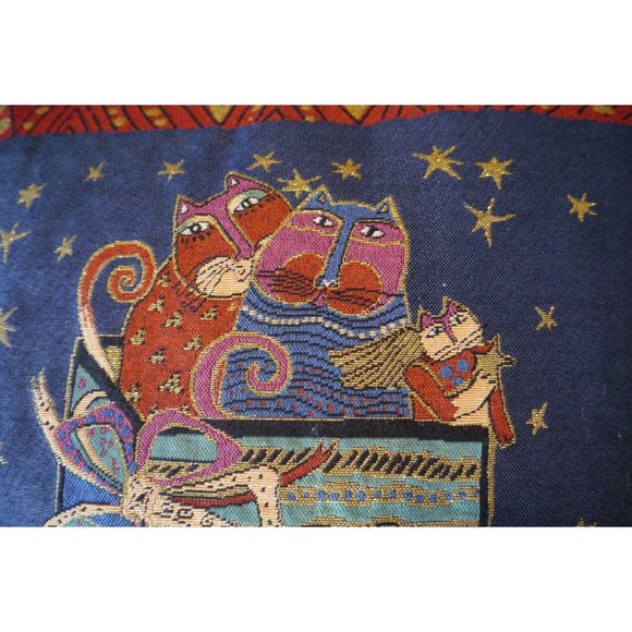Laurel Burch Cat Feline Holiday Tapestry Accent Decorative Pillow 17" Square - Picture 3 of 9